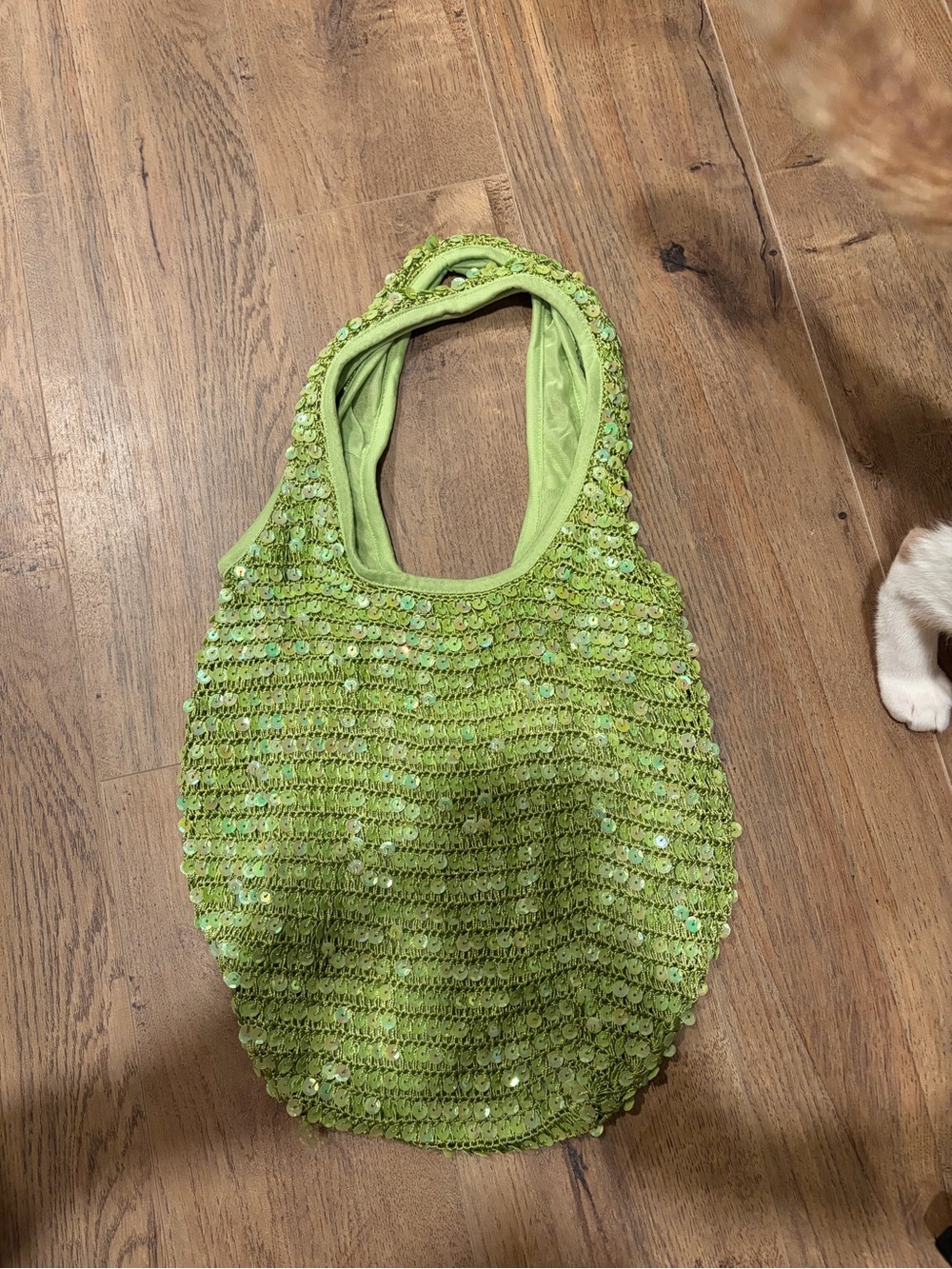 Y2K Sequin Knit Tote Purse Bag in Lime Green